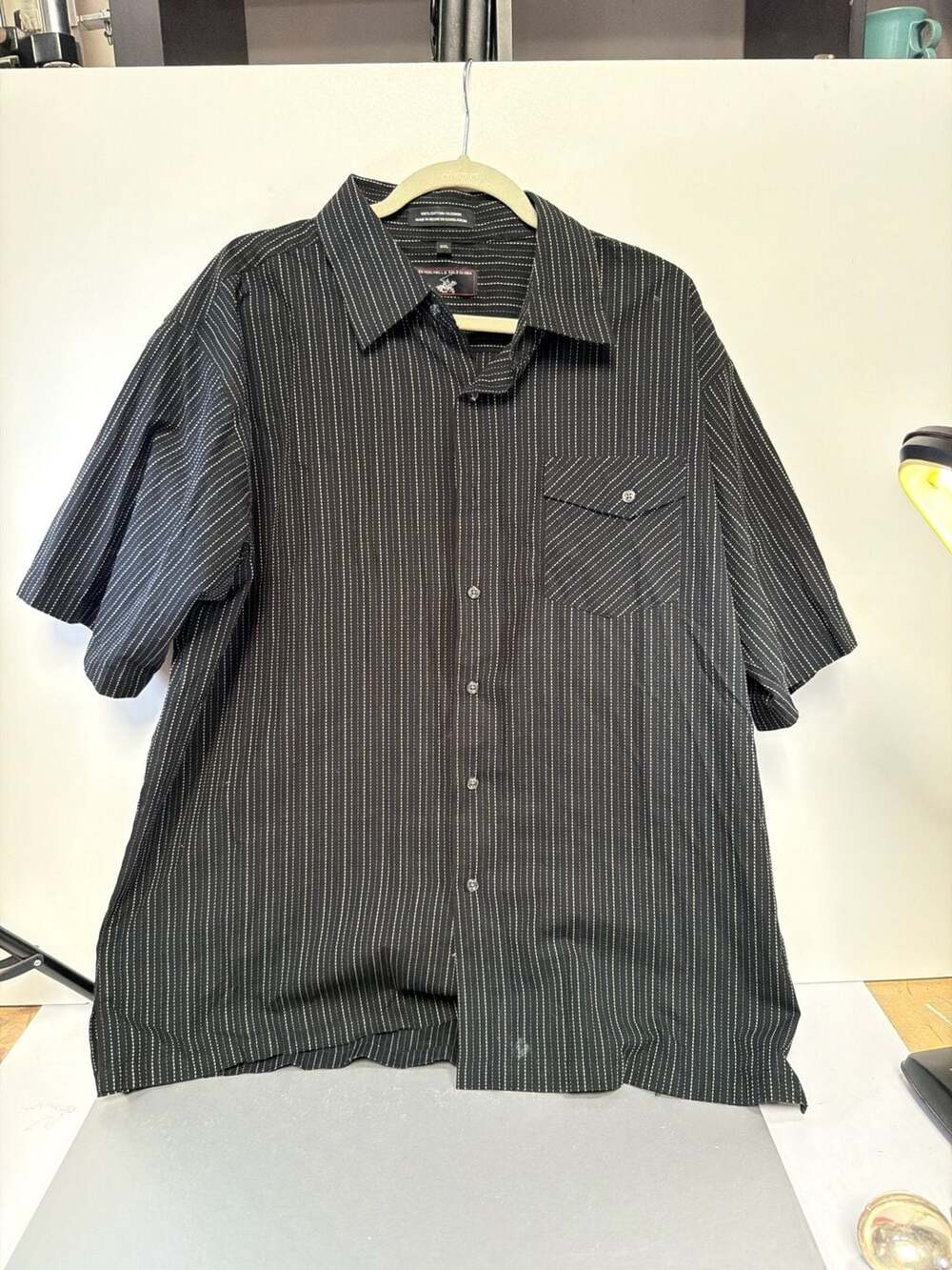 Beverly Hills Polo Club Men's Short Sleeve Pinstripe Button Down Shirt XXL